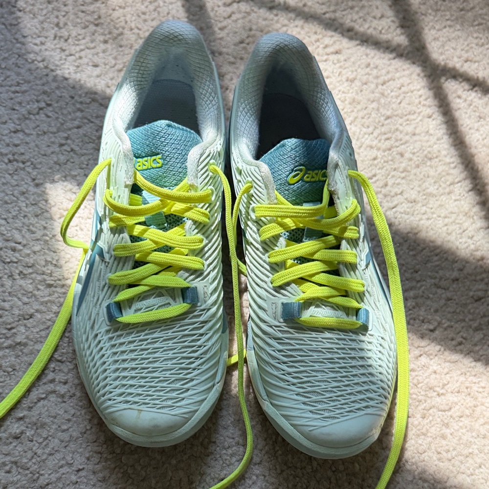 Asics White and Neon Yellow Running Shoes